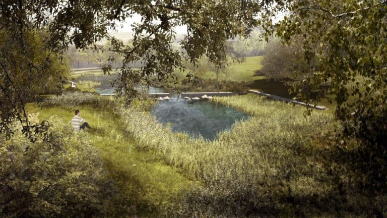 Parque Ecomonumental com quatro entradas e bacia de retenção