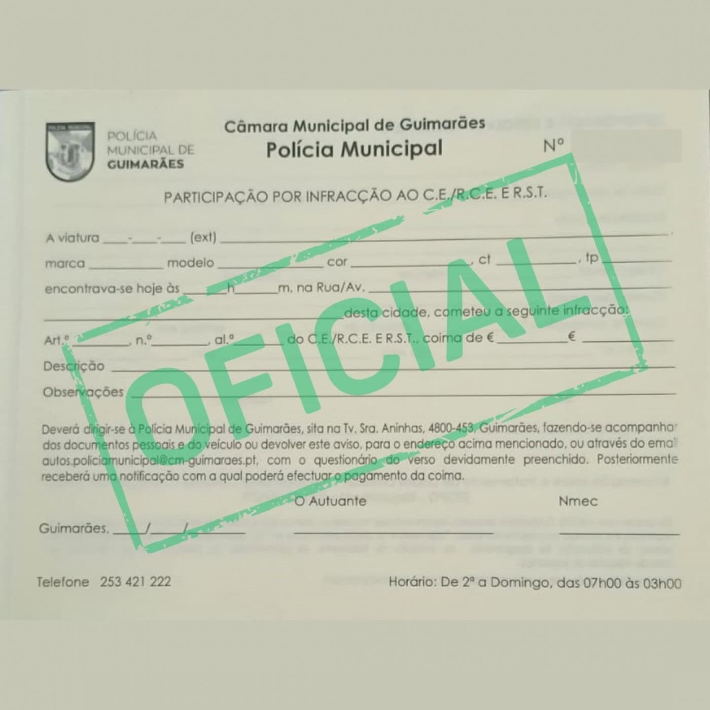 Polícia municipal alerta para avisos não oficiais colocados em veículos em Guimarães